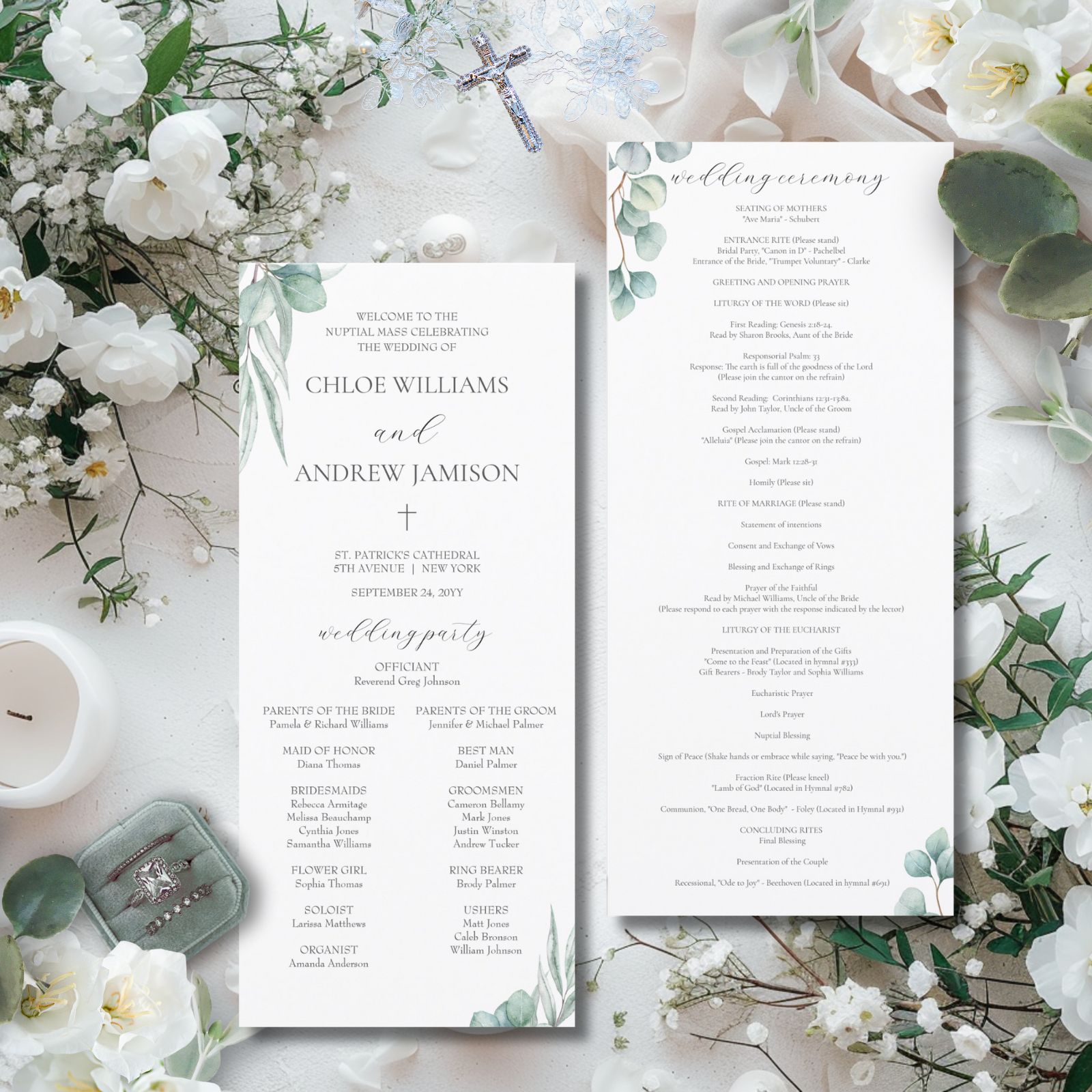 Chloe 4x9 inch Catholic wedding program for a nuptial mass