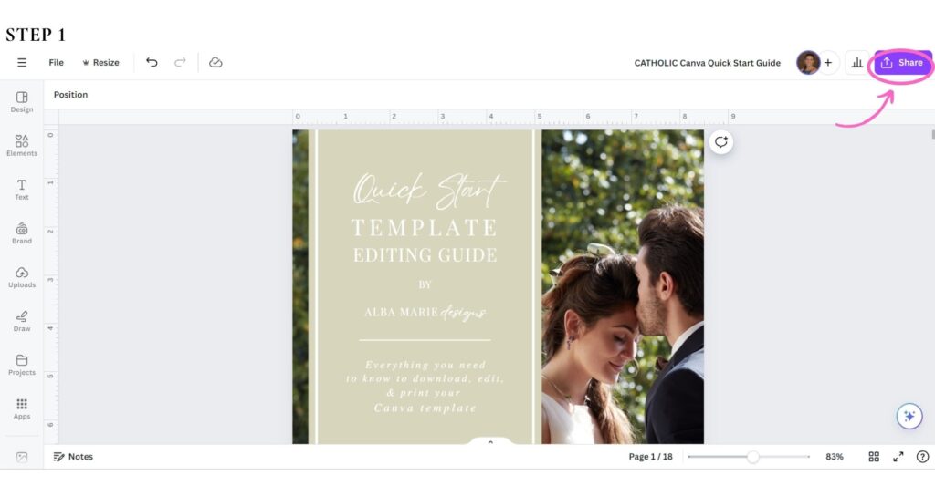 Share button on Canva to download a design