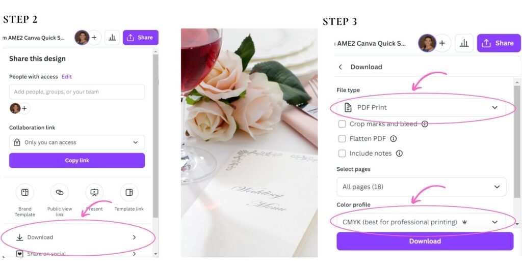 Download Button and checkboxes when downloading a Canva design
