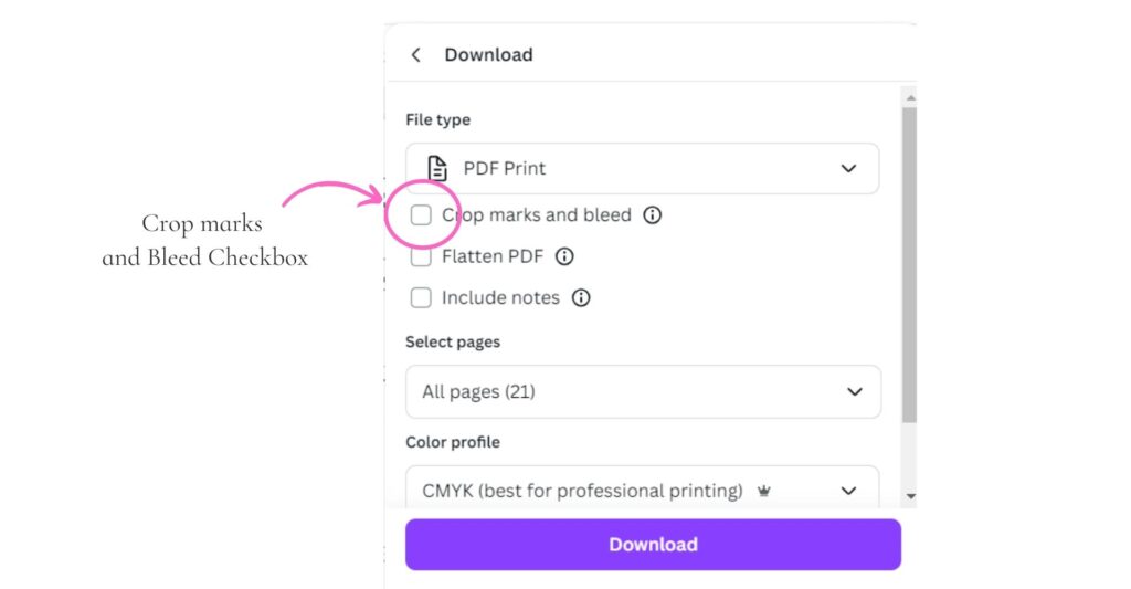 Adding crop marks and bleed to a Canva design before downloading