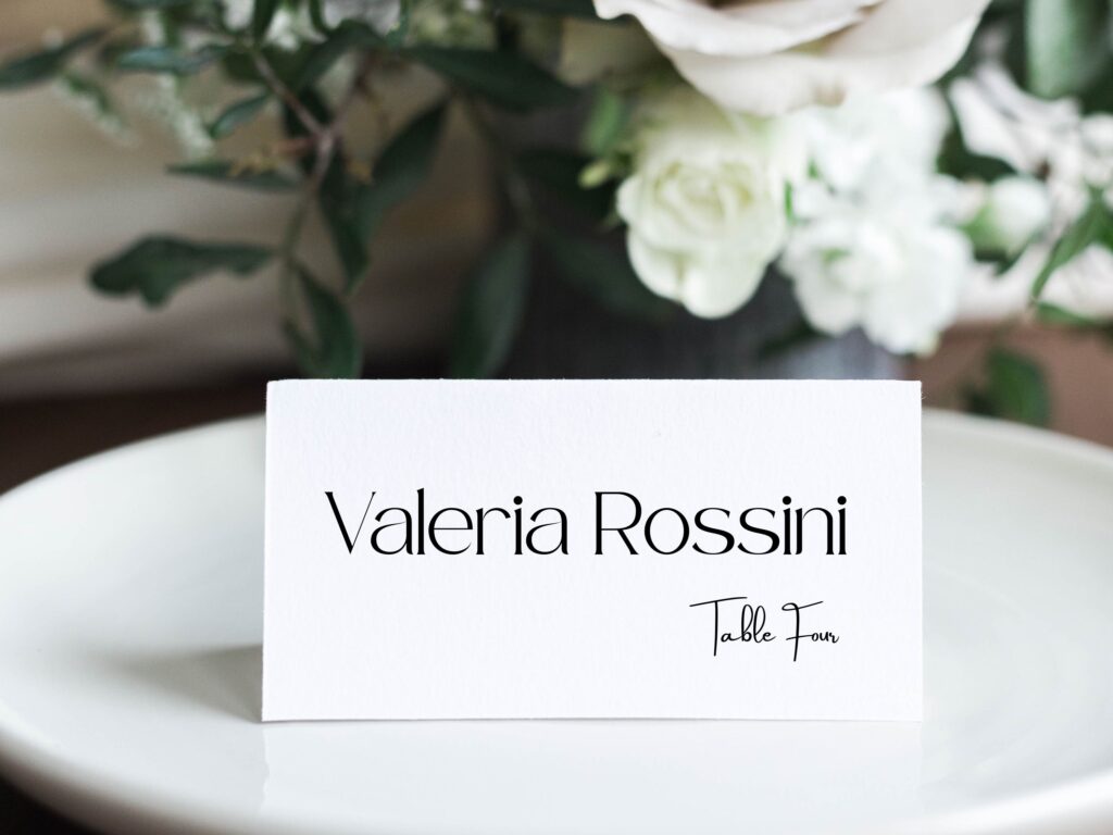 Place card with luxury font and handwritten script from Canva