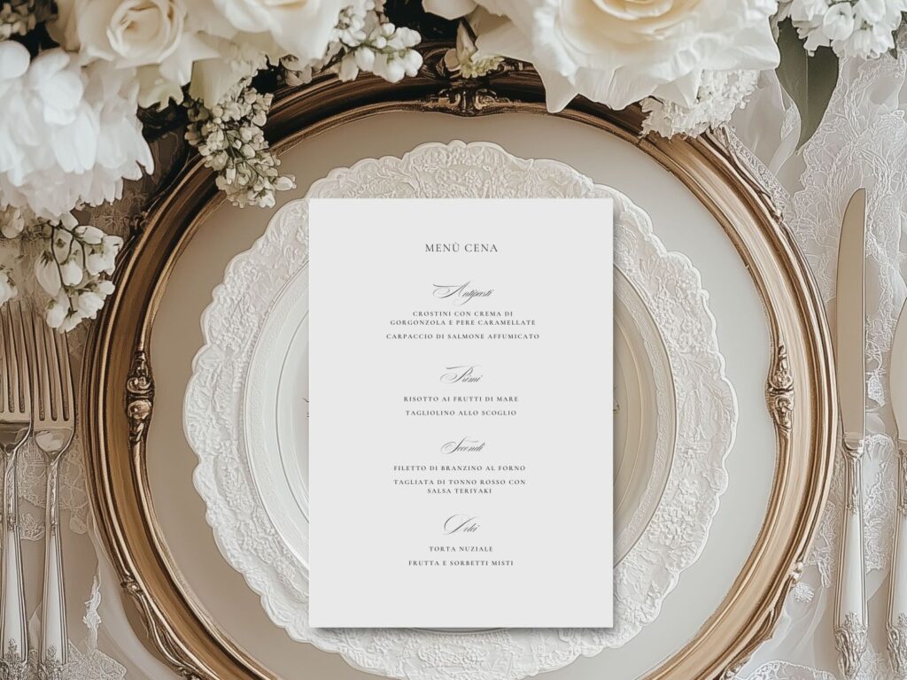 Wedding menu at place setting