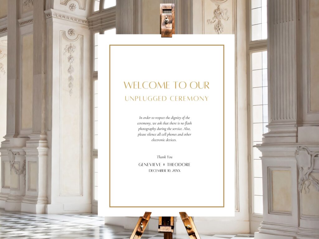 Unplugged ceremony sign with modern sans serif fonts