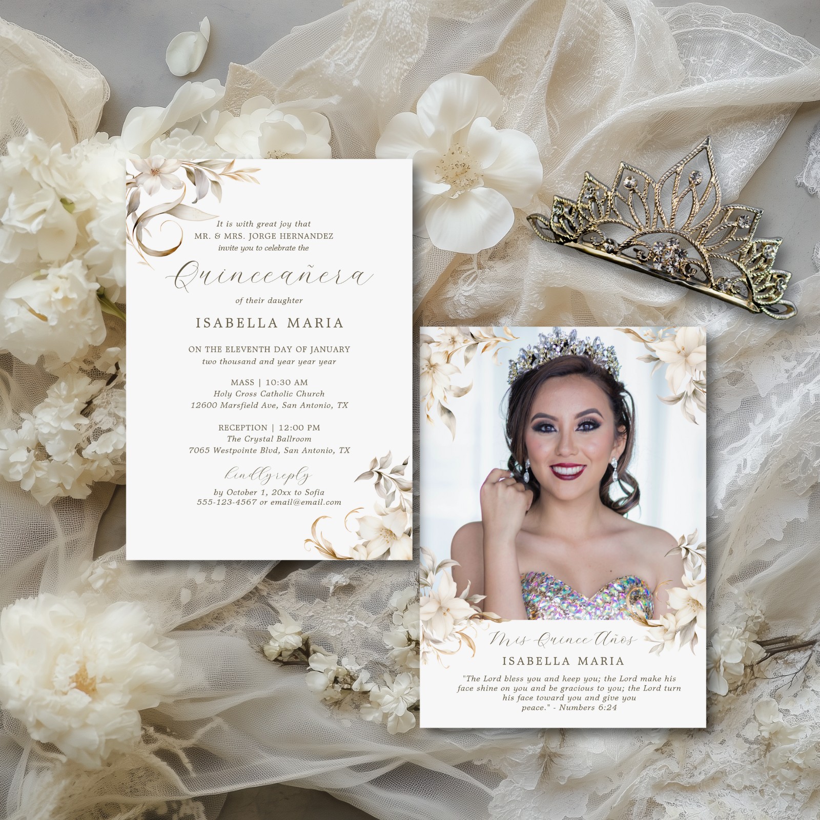White Elegance Quinceañera invitation